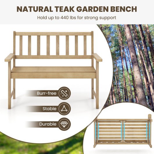  - Outdoor Indonesia Teak Wood Garden Bench 2 - Person with Backrest and Armrests - Outdoor Style Company