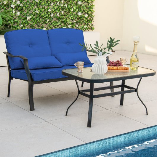  - Outdoor Loveseat Chair Set with Coffee Table and Seat Back Cushions - Outdoor Style Company