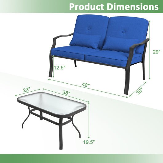  - Outdoor Loveseat Chair Set with Coffee Table and Seat Back Cushions - Outdoor Style Company