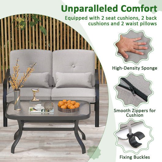  - Outdoor Loveseat Chair Set with Coffee Table and Seat Back Cushions - Outdoor Style Company