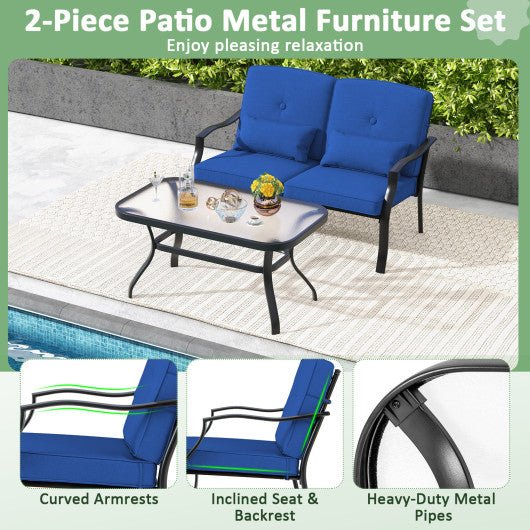  - Outdoor Loveseat Chair Set with Coffee Table and Seat Back Cushions - Outdoor Style Company