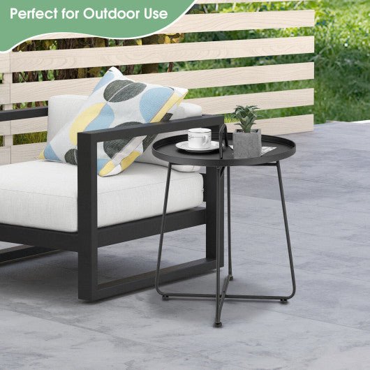  - Outdoor Metal Patio End Side Table Weather Resistant with Handle - Outdoor Style Company