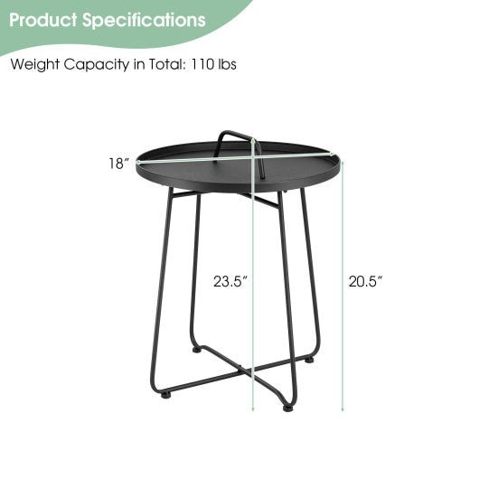  - Outdoor Metal Patio End Side Table Weather Resistant with Handle - Outdoor Style Company