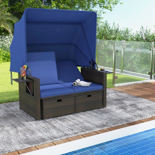  - Outdoor Patio Rattan Daybed with Retractable Canopy and Adjustable Backrests - Outdoor Style Company