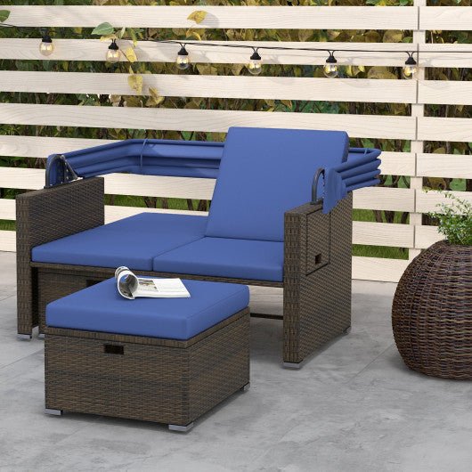  - Outdoor Patio Rattan Daybed with Retractable Canopy and Adjustable Backrests - Outdoor Style Company