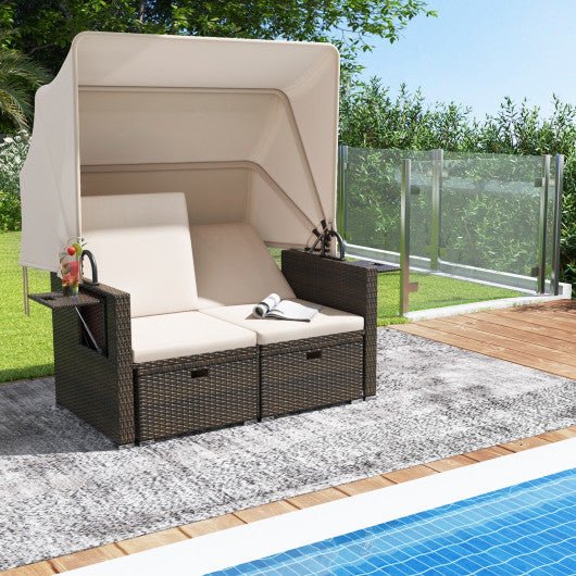  - Outdoor Patio Rattan Daybed with Retractable Canopy and Adjustable Backrests - Outdoor Style Company