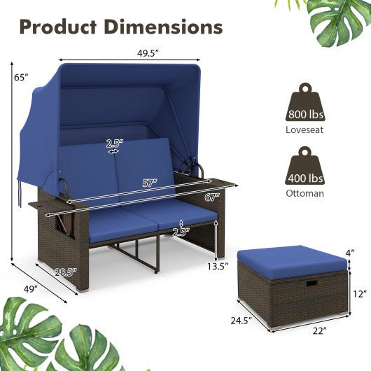  - Outdoor Patio Rattan Daybed with Retractable Canopy and Adjustable Backrests - Outdoor Style Company