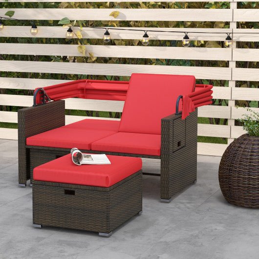  - Outdoor Patio Rattan Daybed with Retractable Canopy and Adjustable Backrests - Outdoor Style Company