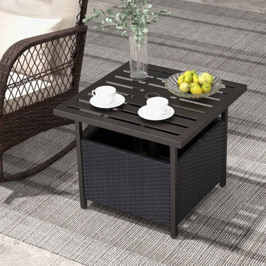  - Outdoor Patio Rattan Wicker Steel Side Deck Table - Black - Outdoor Style Company