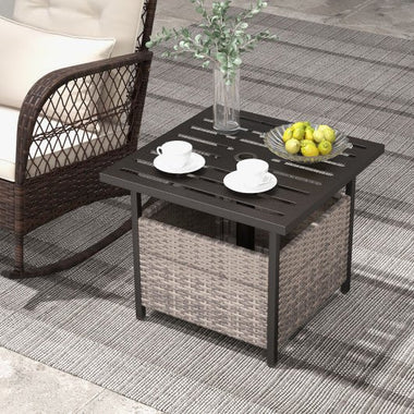  - Outdoor Patio Rattan Wicker Steel Side Deck Table - Gray - Outdoor Style Company