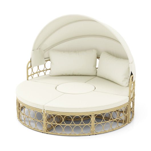  - Outdoor Patio Round Daybed with Retractable Canopy and Soft Cushions - Outdoor Style Company