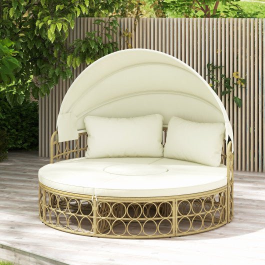  - Outdoor Patio Round Daybed with Retractable Canopy and Soft Cushions - Outdoor Style Company