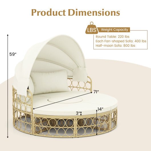  - Outdoor Patio Round Daybed with Retractable Canopy and Soft Cushions - Outdoor Style Company