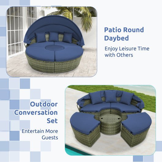  - Outdoor PE Wicker Round Daybed with Retractable Canopy and Cushions - Outdoor Style Company