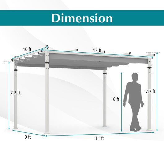  - Outdoor Pergola with Retractable Canopy and Aluminum Frame - Gray - Outdoor Style Company