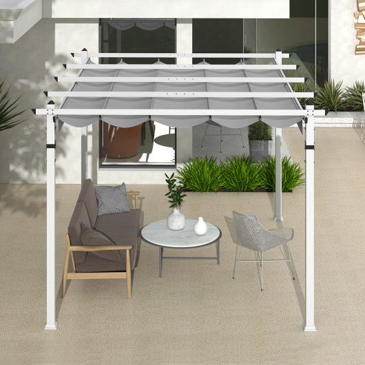  - Outdoor Pergola with Retractable Canopy and Aluminum Frame - Gray - Outdoor Style Company