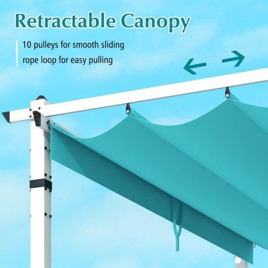  - Outdoor Pergola with Retractable Canopy and Aluminum Frame - Turquoise - Outdoor Style Company