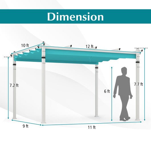  - Outdoor Pergola with Retractable Canopy and Aluminum Frame - Turquoise - Outdoor Style Company