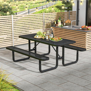  - Outdoor Picnic Table and Bench Set for 8 Person with Seats and Mesh Grid - Outdoor Style Company