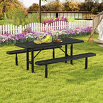  - Outdoor Picnic Table and Bench Set for 8 Person with Seats and Mesh Grid - Outdoor Style Company