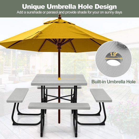  - Outdoor Picnic Table with 4 Benches and Umbrella Hole - Outdoor Style Company