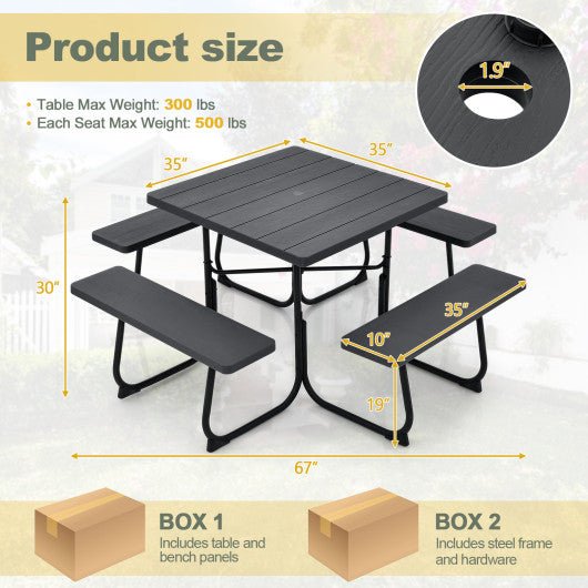  - Outdoor Picnic Table with 4 Benches and Umbrella Hole - Outdoor Style Company