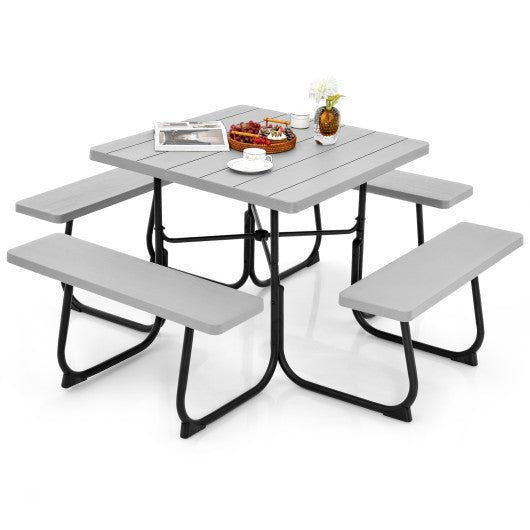  - Outdoor Picnic Table with 4 Benches and Umbrella Hole - Outdoor Style Company