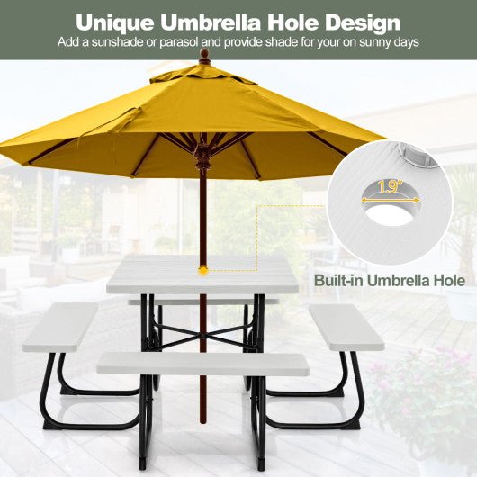  - Outdoor Picnic Table with 4 Benches and Umbrella Hole - Outdoor Style Company