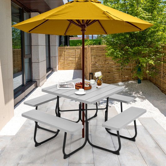  - Outdoor Picnic Table with 4 Benches and Umbrella Hole - Outdoor Style Company