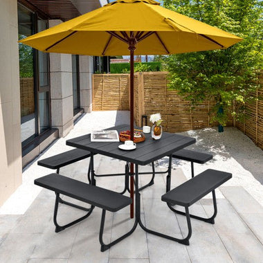  - Outdoor Picnic Table with 4 Benches and Umbrella Hole - Outdoor Style Company