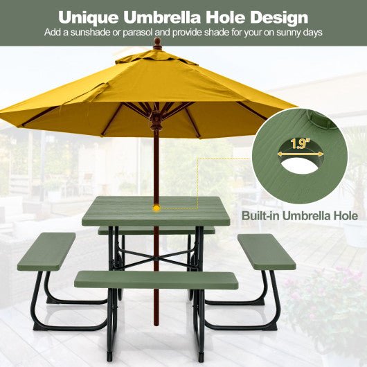  - Outdoor Picnic Table with 4 Benches and Umbrella Hole - Outdoor Style Company