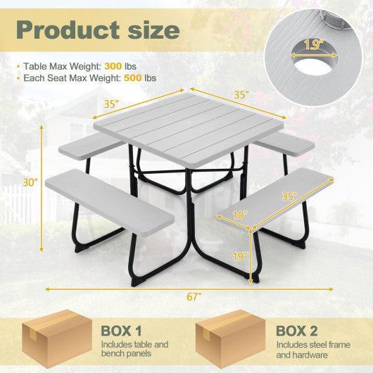  - Outdoor Picnic Table with 4 Benches and Umbrella Hole - Outdoor Style Company