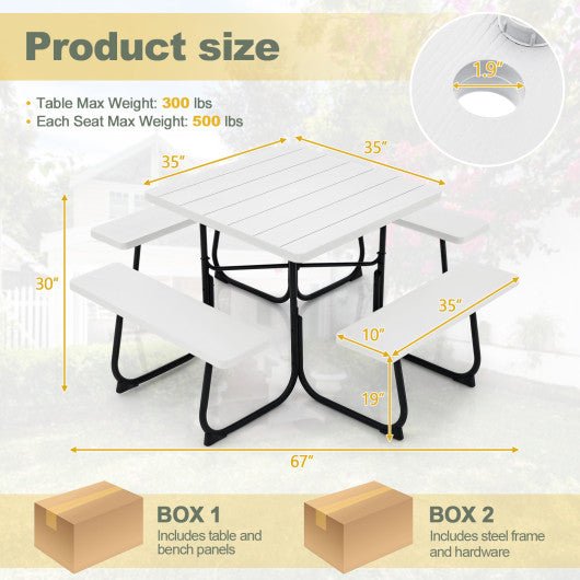  - Outdoor Picnic Table with 4 Benches and Umbrella Hole - Outdoor Style Company