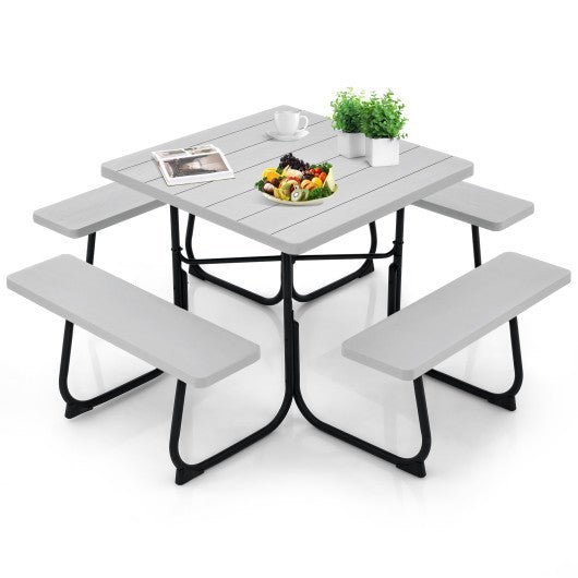  - Outdoor Picnic Table with 4 Benches and Umbrella Hole - Gray - Outdoor Style Company