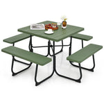  - Outdoor Picnic Table with 4 Benches and Umbrella Hole - Green - Outdoor Style Company