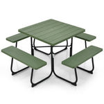  - Outdoor Picnic Table with 4 Benches and Umbrella Hole - Green - Outdoor Style Company