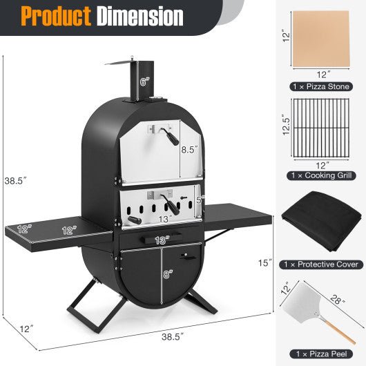  - Outdoor Pizza Oven with 600D Oxford Fabric Cover 12 Inch Pizza Stone and Cooking Grill - Outdoor Style Company