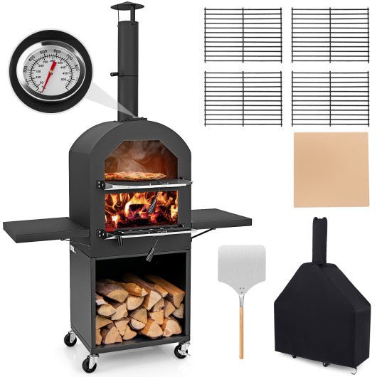  - Outdoor Pizza Oven with Protective Cover and Grill Racks and Built - in Thermometer - Outdoor Style Company