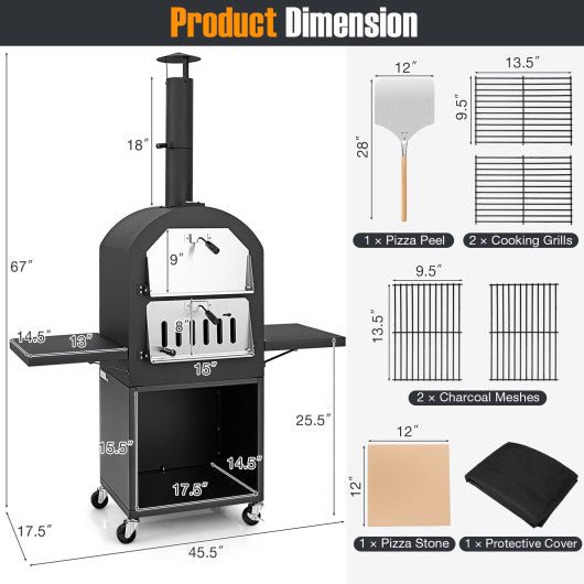  - Outdoor Pizza Oven with Protective Cover and Grill Racks and Built - in Thermometer - Outdoor Style Company