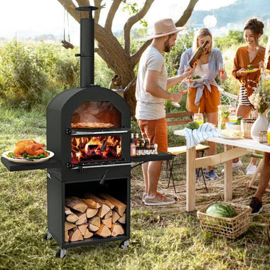  - Outdoor Pizza Oven with Protective Cover and Grill Racks and Built - in Thermometer - Outdoor Style Company