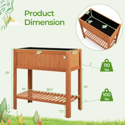  - Outdoor Raised Garden Bed Fir Wood Planter Box with Bottom Storage Shelf and Protective Liner - Outdoor Style Company