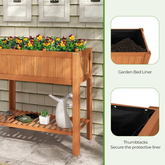  - Outdoor Raised Garden Bed Fir Wood Planter Box with Bottom Storage Shelf and Protective Liner - Outdoor Style Company