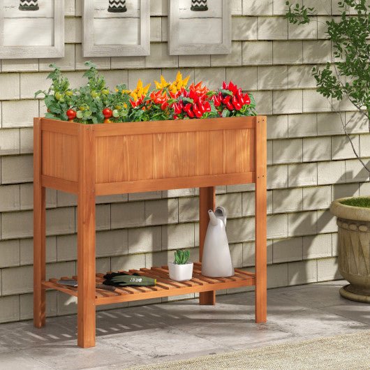  - Outdoor Raised Garden Bed Fir Wood Planter Box with Bottom Storage Shelf and Protective Liner - Outdoor Style Company