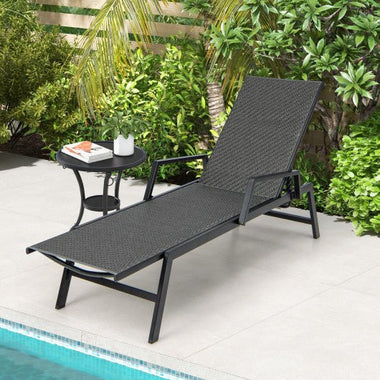  - Outdoor Rattan Chaise Lounge Reclining Chair with Armrests and 5 - Position Backrest - Outdoor Style Company