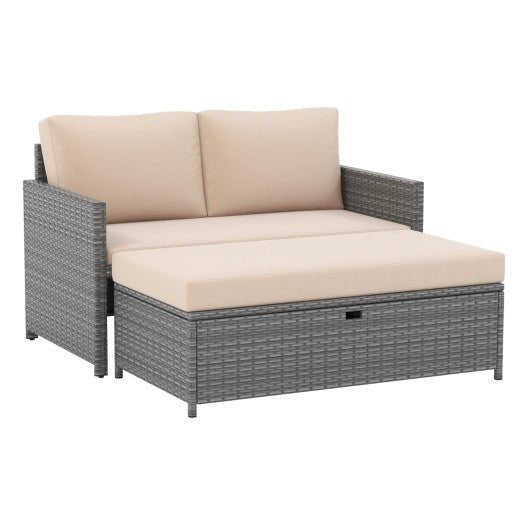  - Outdoor Rattan Daybed Wicker Loveseat and 31 Gallon Storage Ottoman - Outdoor Style Company