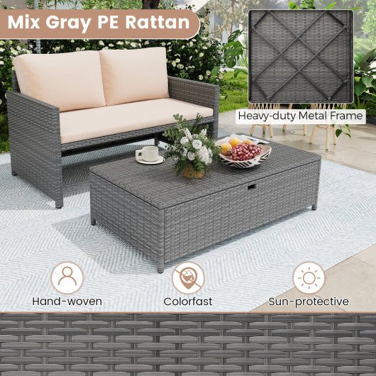  - Outdoor Rattan Daybed Wicker Loveseat and 31 Gallon Storage Ottoman - Outdoor Style Company