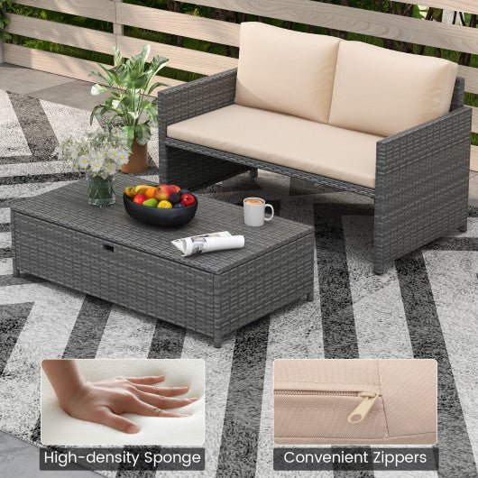  - Outdoor Rattan Daybed Wicker Loveseat and 31 Gallon Storage Ottoman - Outdoor Style Company