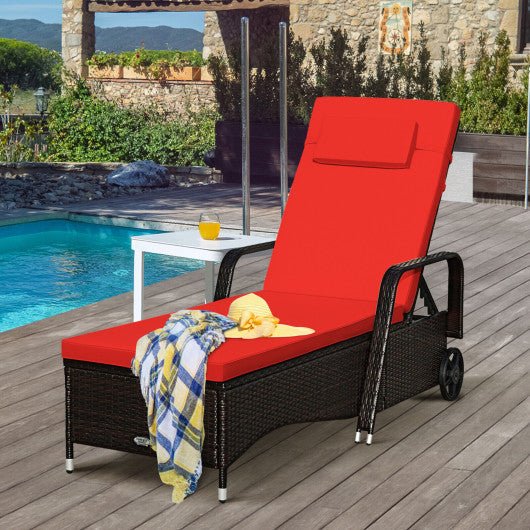  - Outdoor Recliner Cushioned Chaise Lounge with Adjustable Backrest - Outdoor Style Company