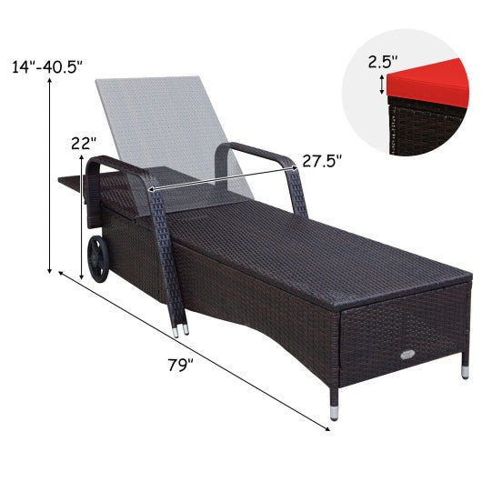  - Outdoor Recliner Cushioned Chaise Lounge with Adjustable Backrest - Outdoor Style Company