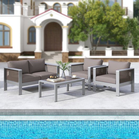  - Outdoor Rectangle Coffee Table with Tempered Glass Tabletop for Backyard Poolside - Outdoor Style Company